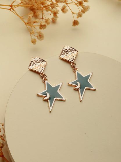 Textured Box Blue Star Drop Rose Gold-Plated Earrings