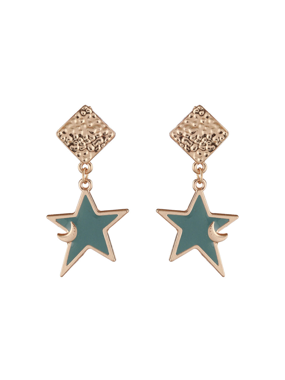 Textured Box Blue Star Drop Rose Gold-Plated Earrings