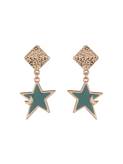 Textured Box Blue Star Drop Rose Gold-Plated Earrings