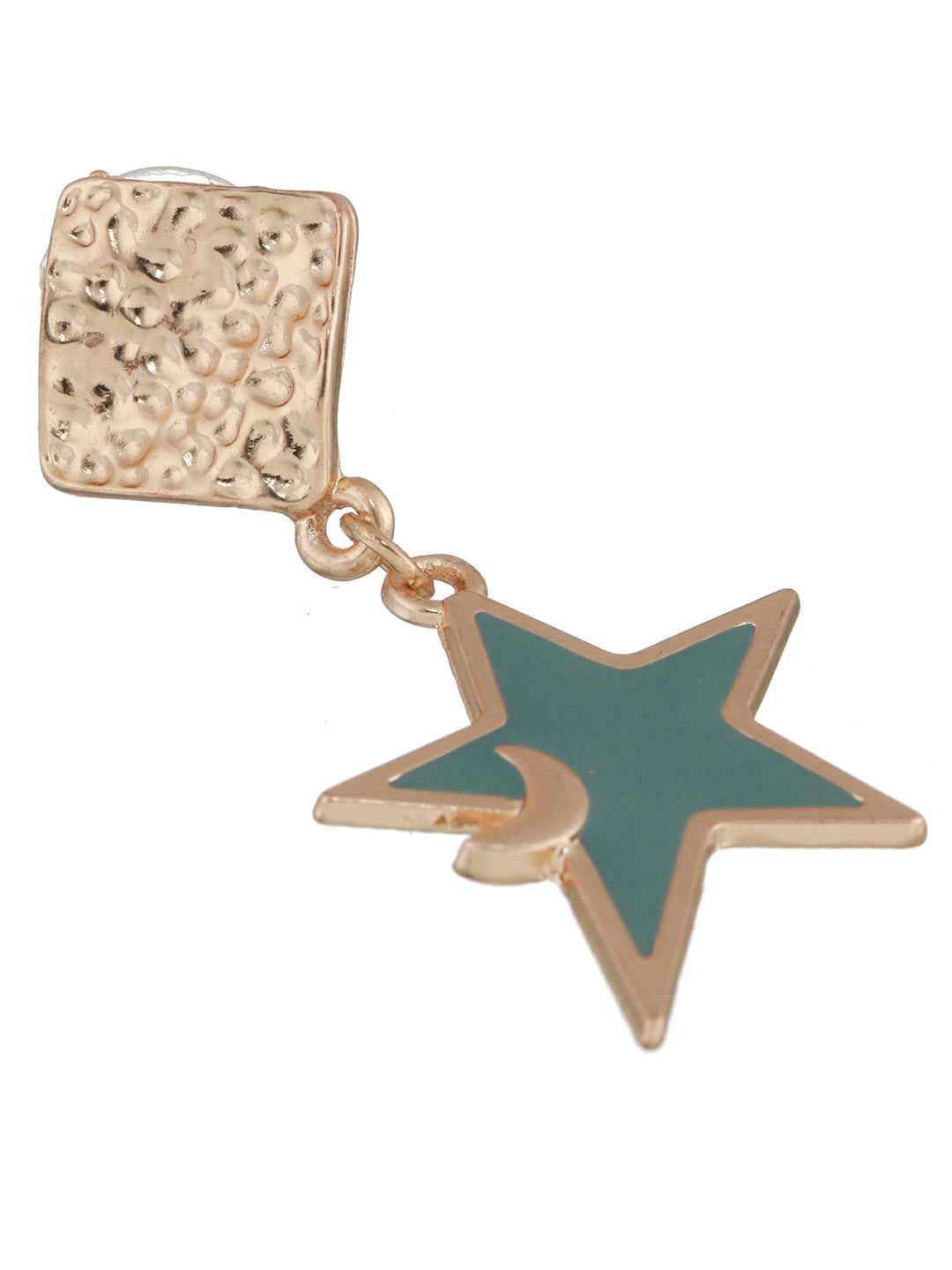 Textured Box Blue Star Drop Rose Gold-Plated Earrings