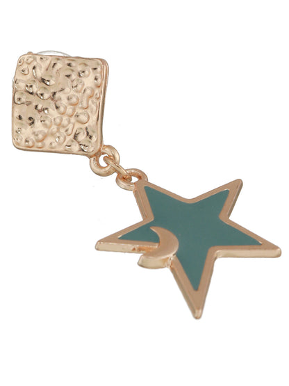Textured Box Blue Star Drop Rose Gold-Plated Earrings
