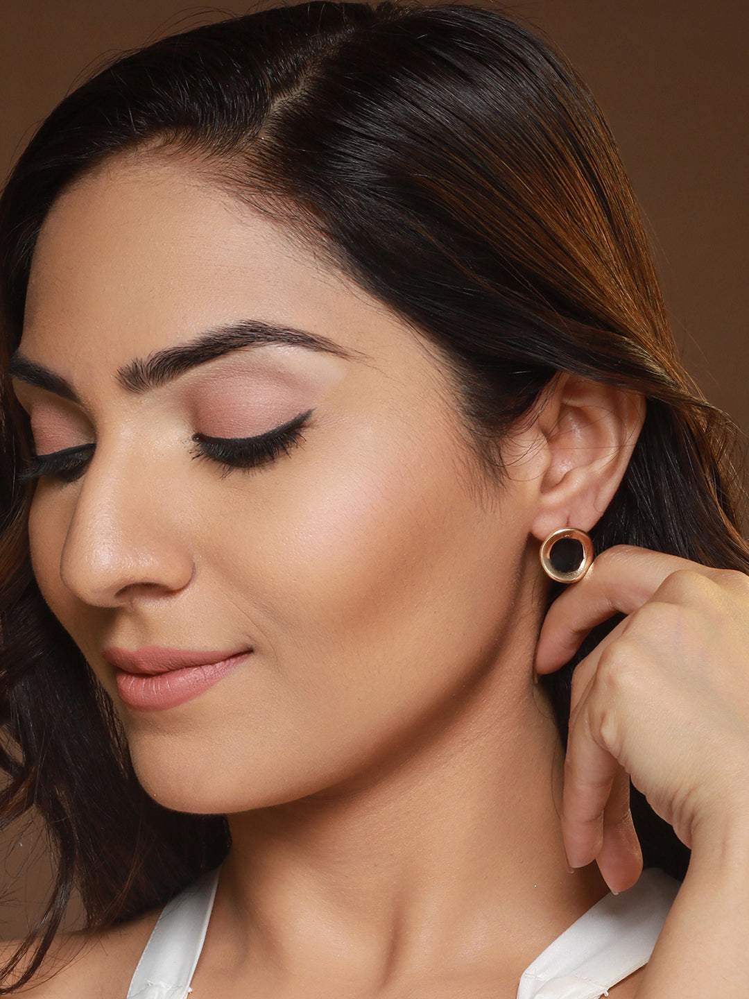 Round Black Rose Gold-Plated Stud Earrings