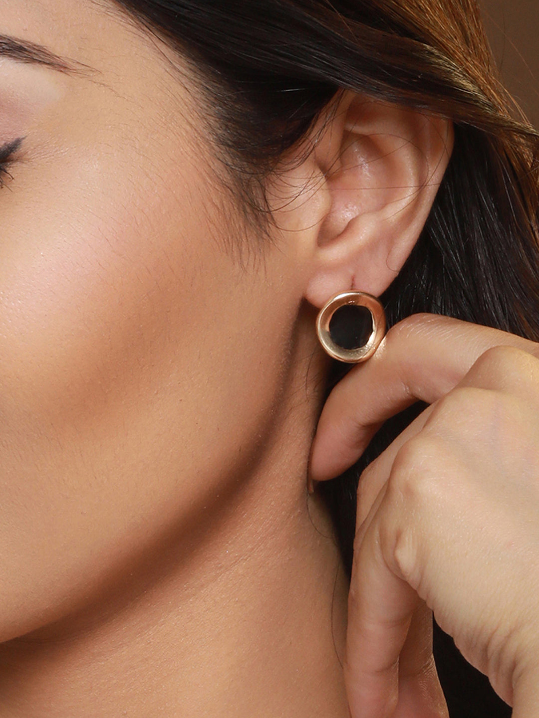 Round Black Rose Gold-Plated Stud Earrings