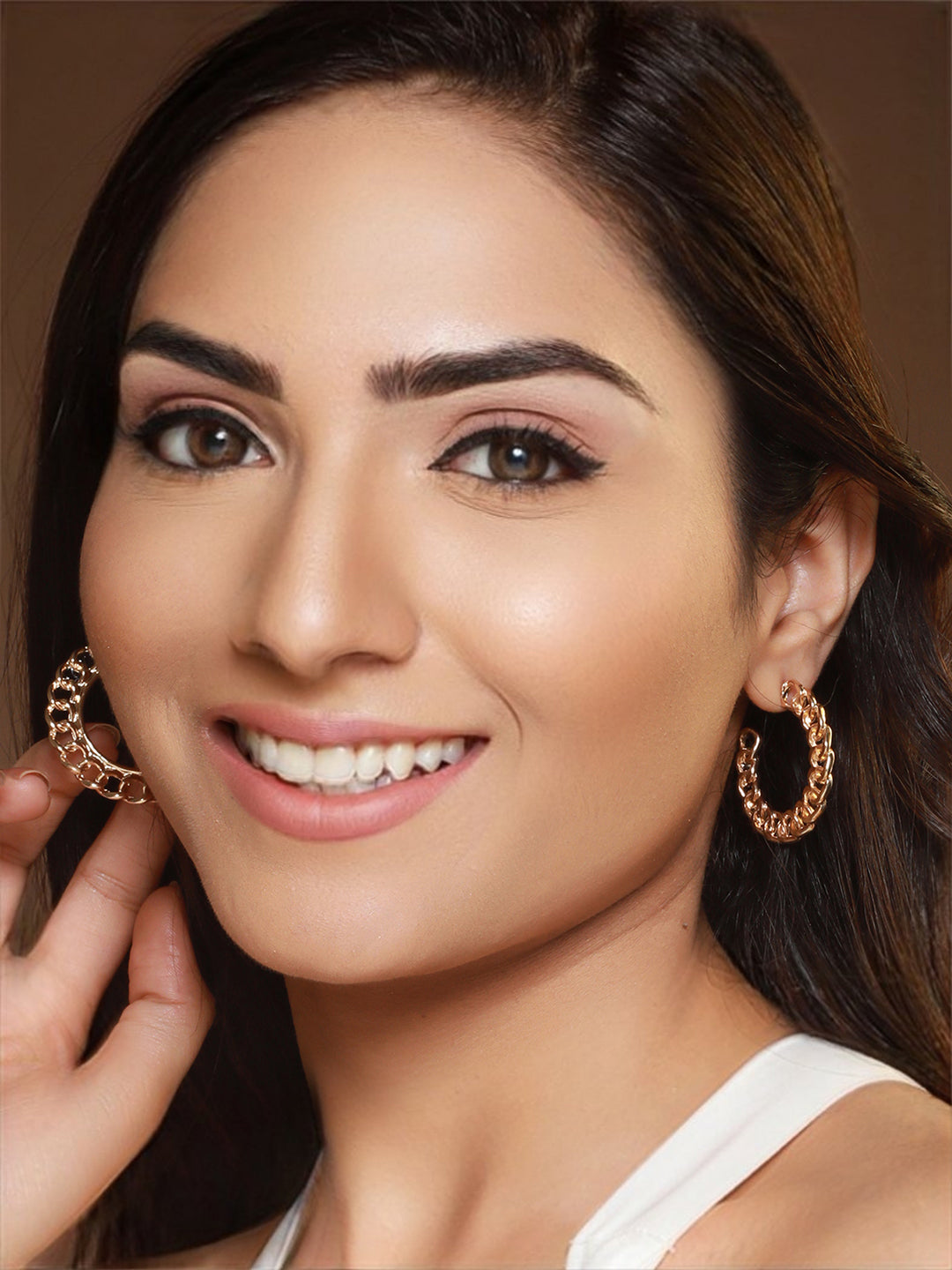 Circle Link Rose Gold-Plated Half-Hoop Earrings