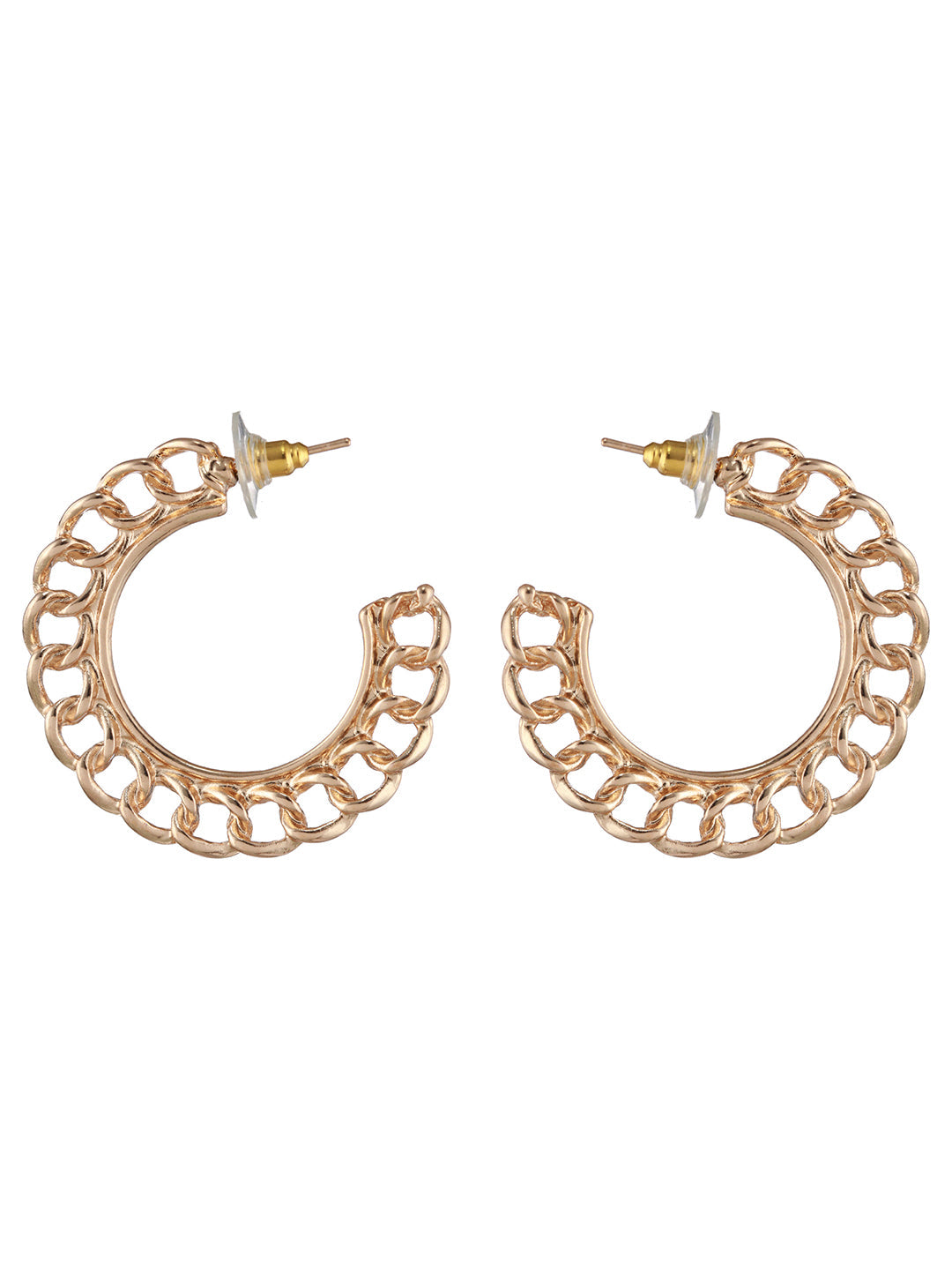 Circle Link Rose Gold-Plated Half-Hoop Earrings
