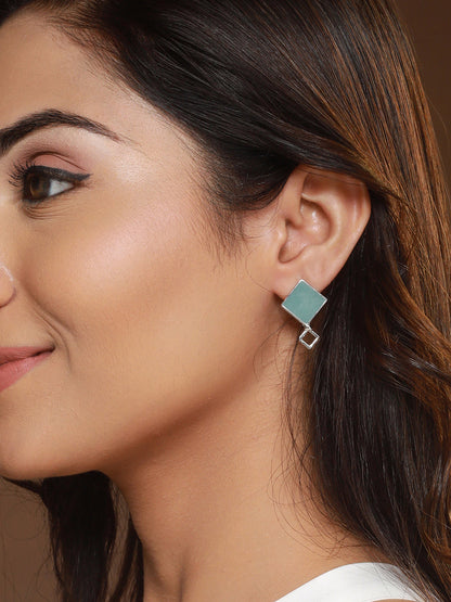 Blue Geometric Silver Toned Rose Gold-Plated Earrings