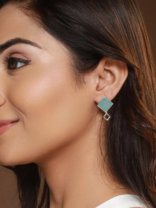 Blue Geometric Silver Toned Rose Gold-Plated Earrings