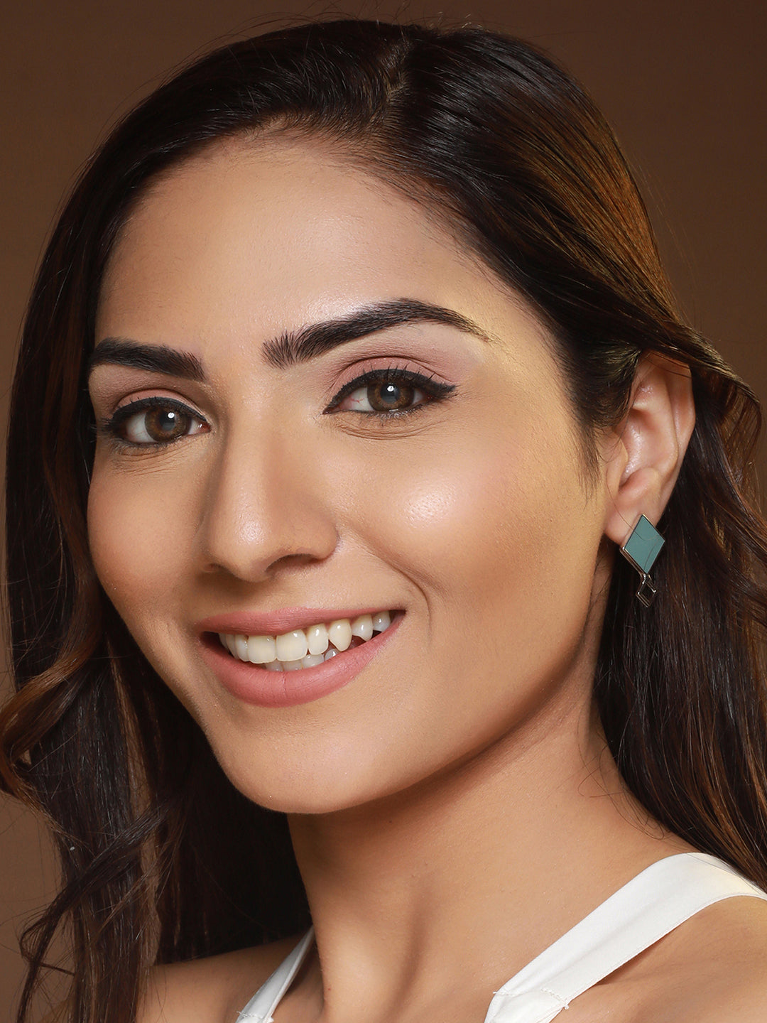 Blue Geometric Silver Toned Rose Gold-Plated Earrings