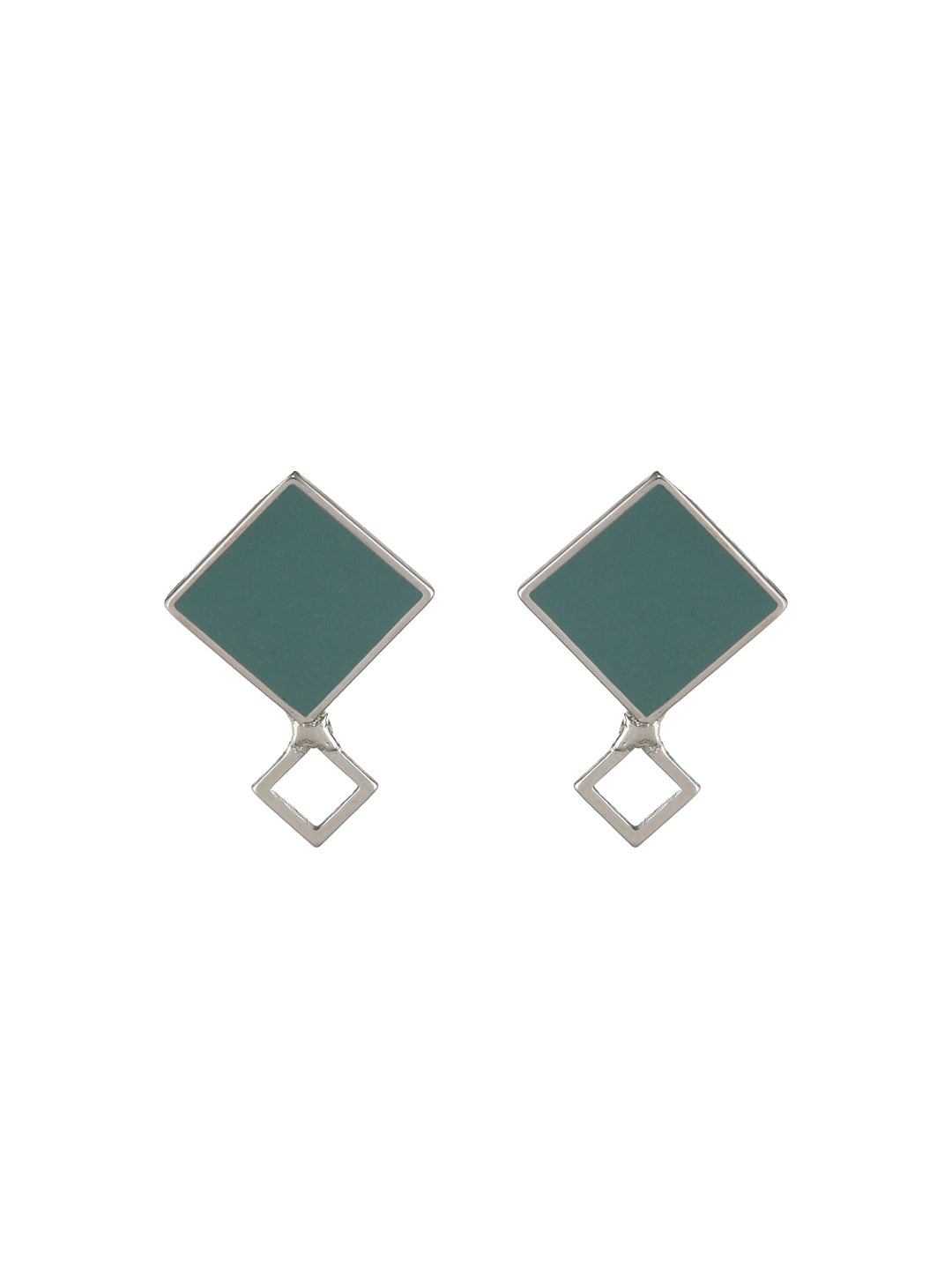 Blue Geometric Silver Toned Rose Gold-Plated Earrings