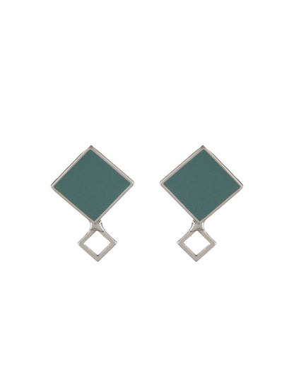 Blue Geometric Silver Toned Rose Gold-Plated Earrings