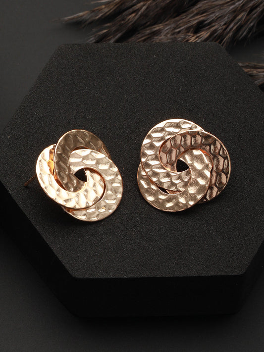Textured Tri-Rings Rose Gold-Plated Stud Earrings