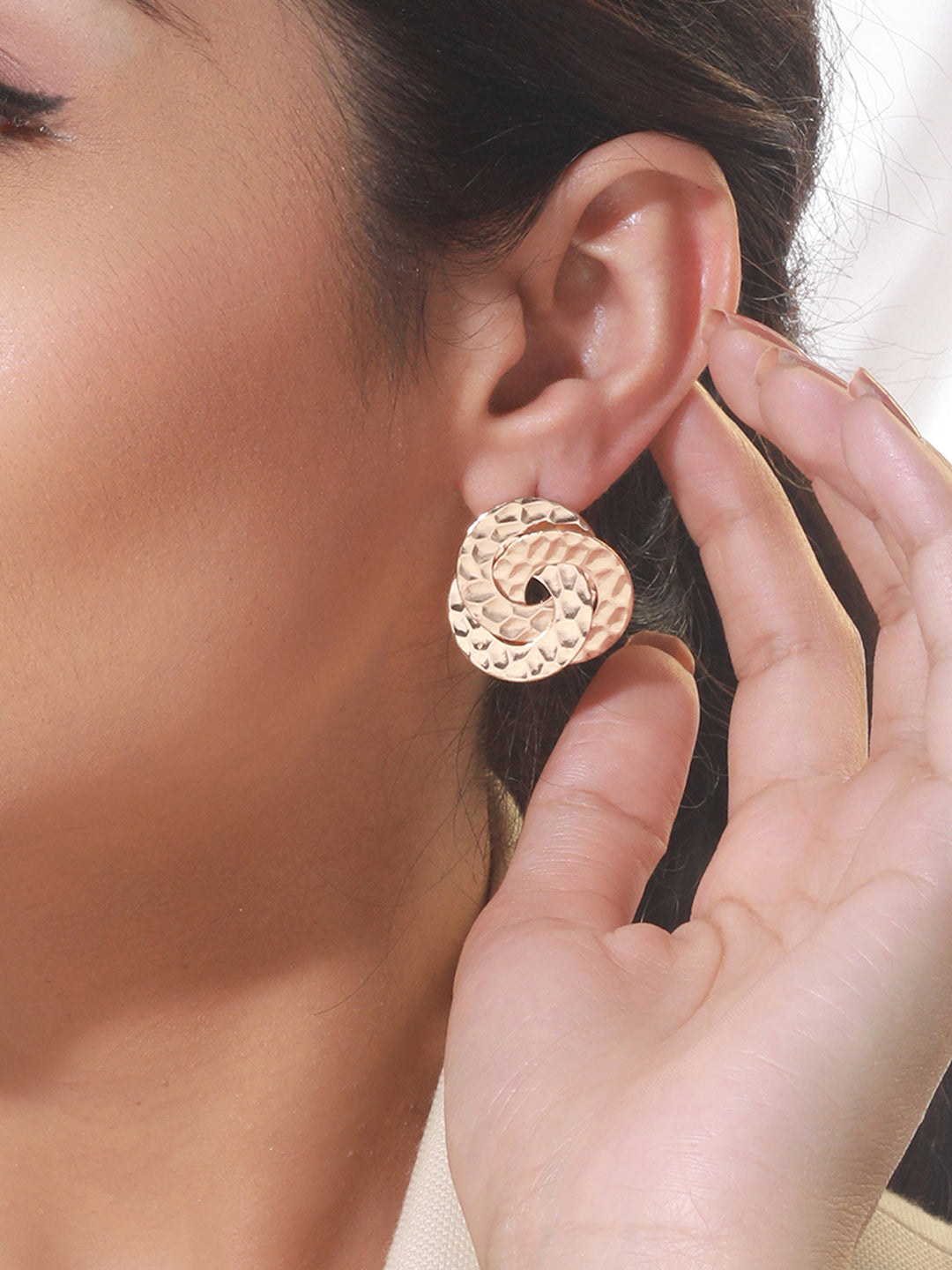 Textured Tri-Rings Rose Gold-Plated Stud Earrings