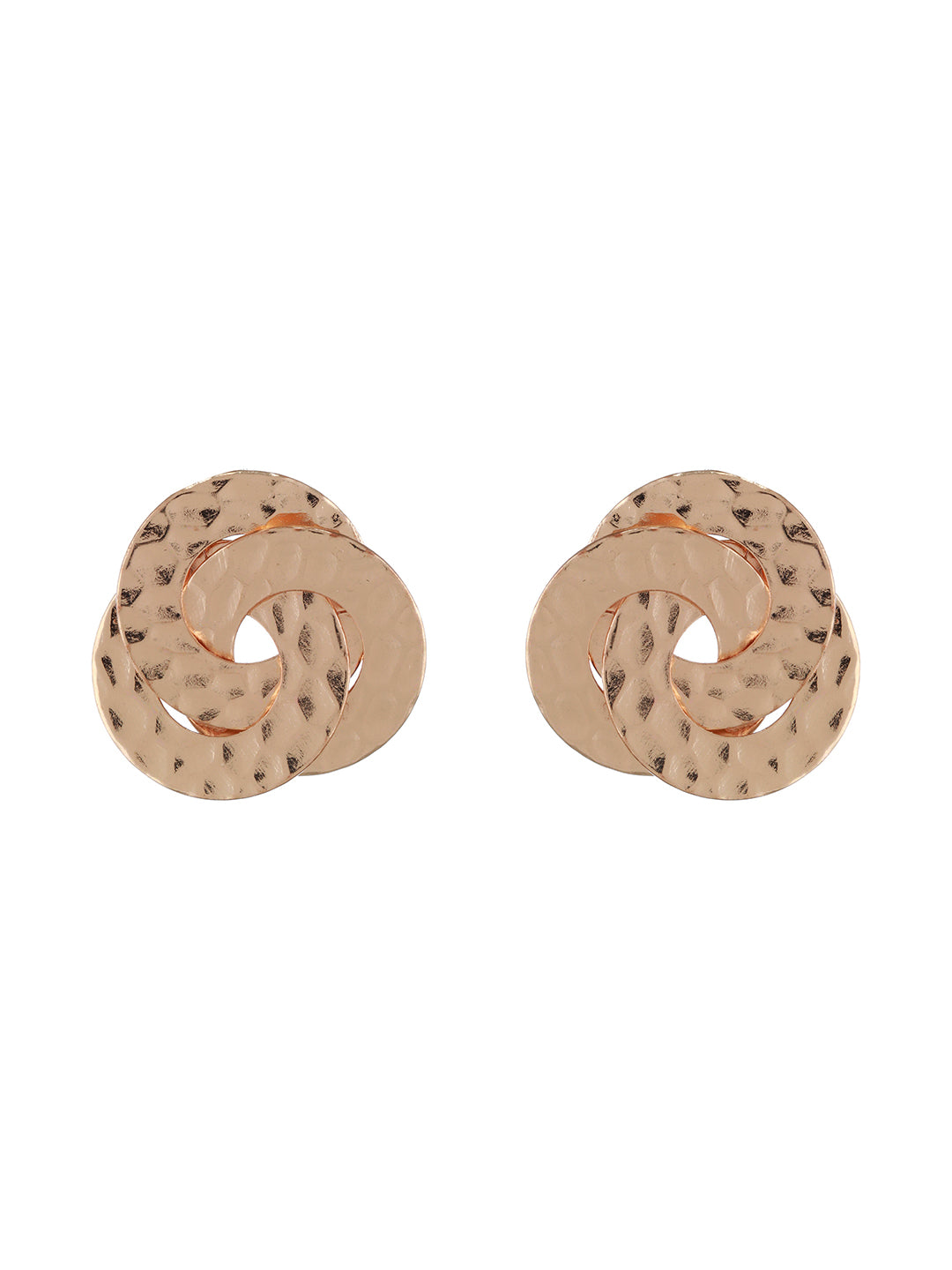 Textured Tri-Rings Rose Gold-Plated Stud Earrings