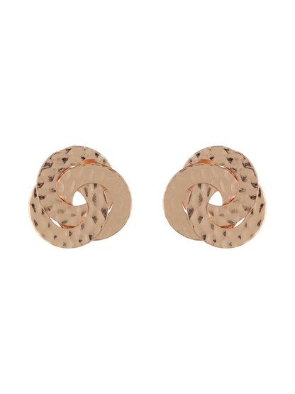 Textured Tri-Rings Rose Gold-Plated Stud Earrings
