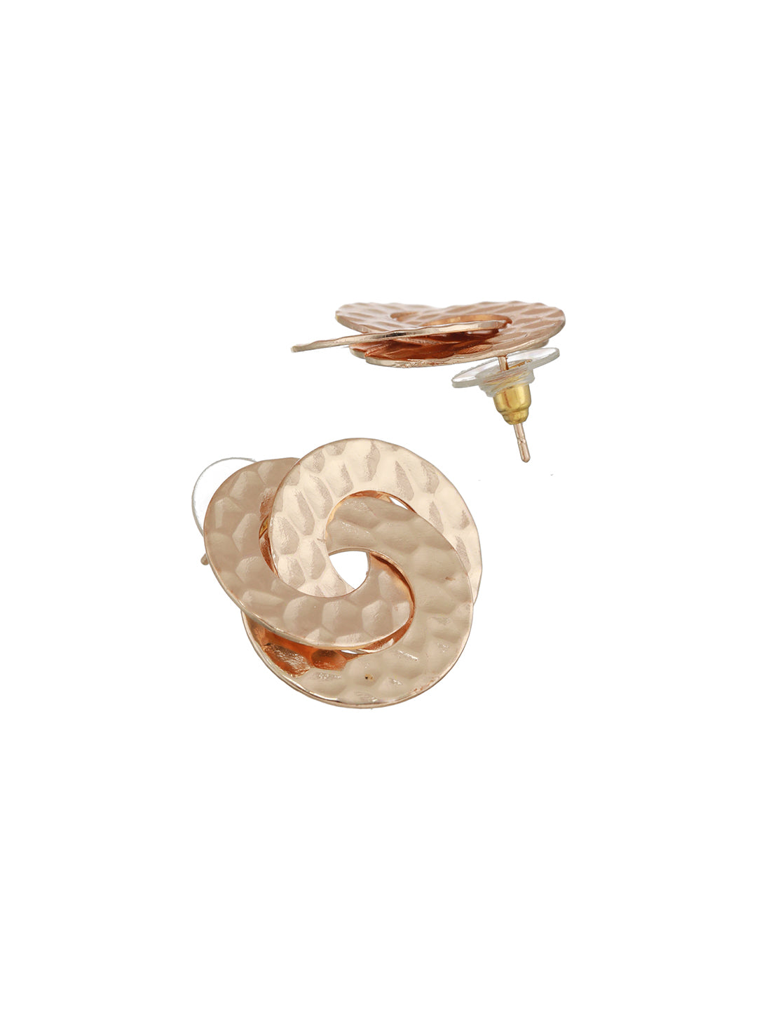 Textured Tri-Rings Rose Gold-Plated Stud Earrings