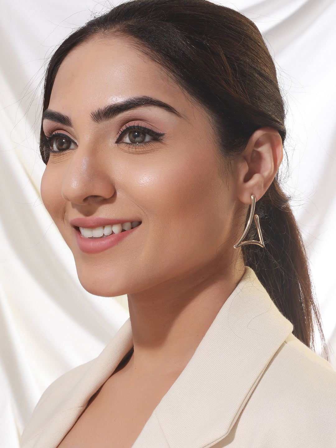 Solid Contemporary Gold-Plated Drop Earrings