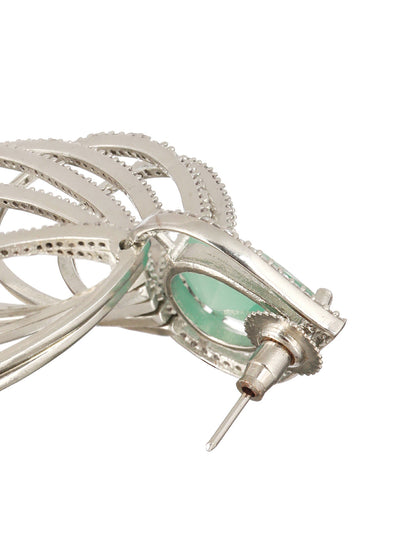 Mint Green Leaf Rings American Diamond Silver-Plated Earrings