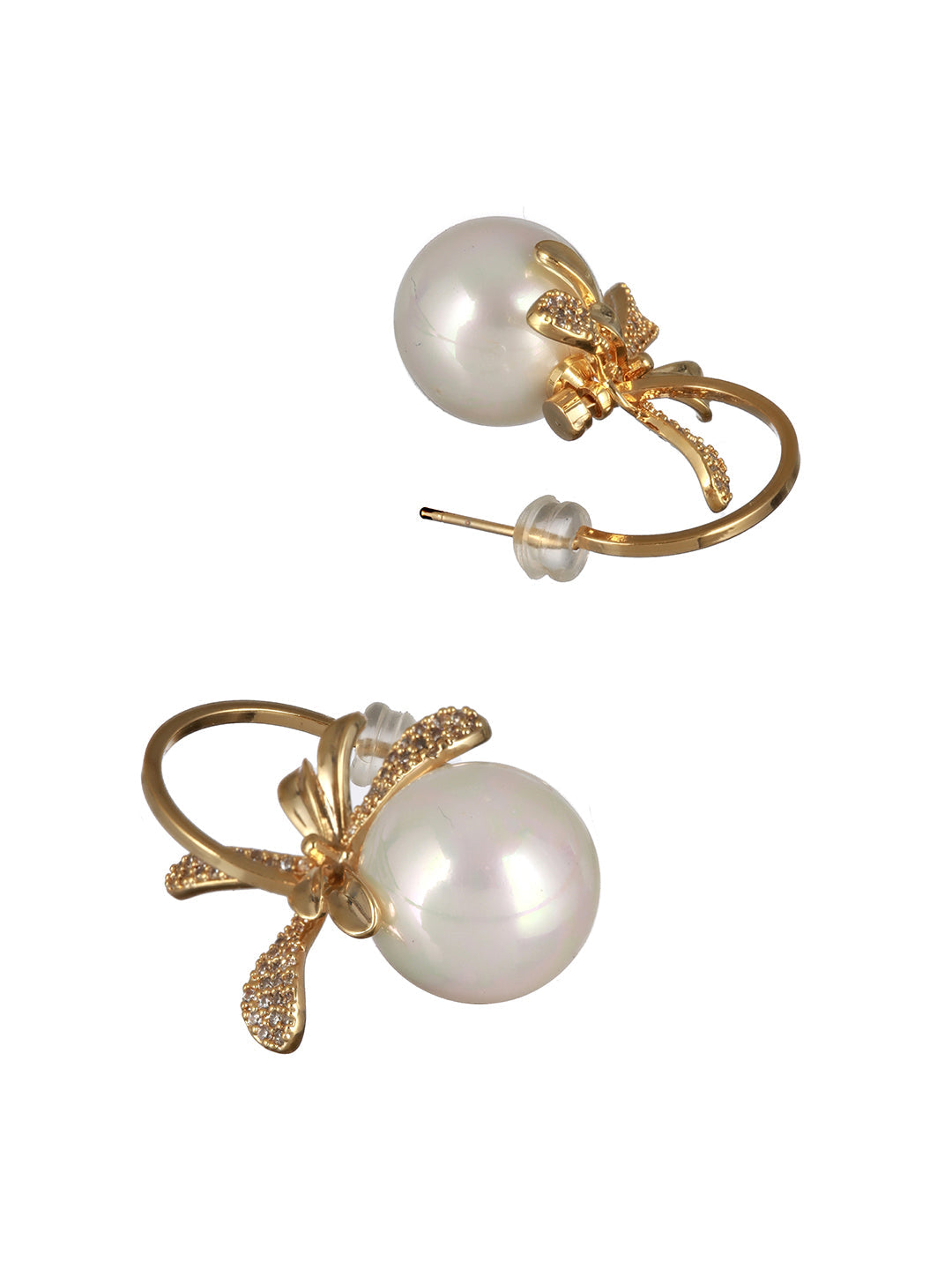 American Diamond Floral Pearl Drop Gold-Plated Earrings