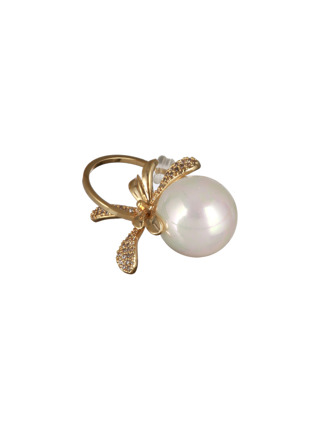 American Diamond Floral Pearl Drop Gold-Plated Earrings