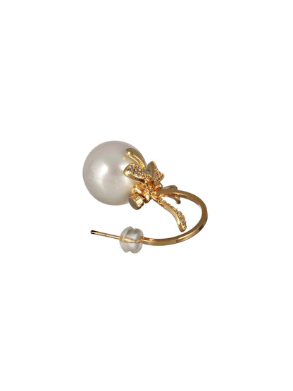 American Diamond Floral Pearl Drop Gold-Plated Earrings
