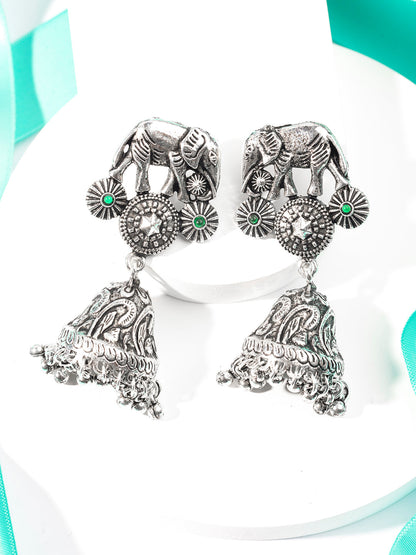 Priyaasi Oxidised Silver Plated Elephant Jhumka Earrings