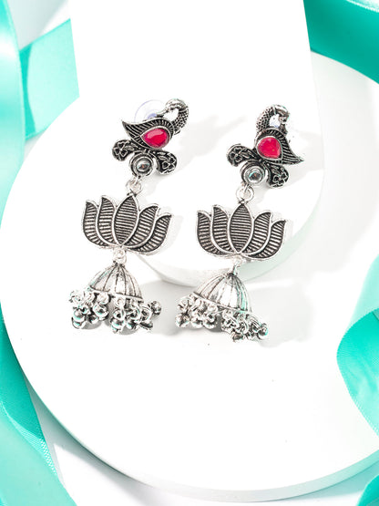 Priyaasi Oxidised Peacock & Floral Jhumka Earrings