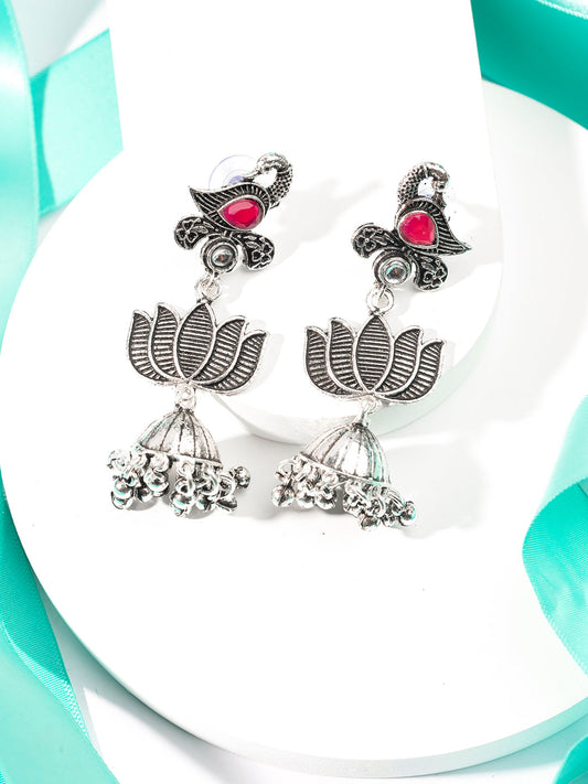 Priyaasi Oxidised Peacock & Floral Jhumka Earrings