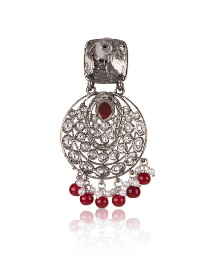 Priyaasi Red & Silver Radha Krishna Drop Earrings