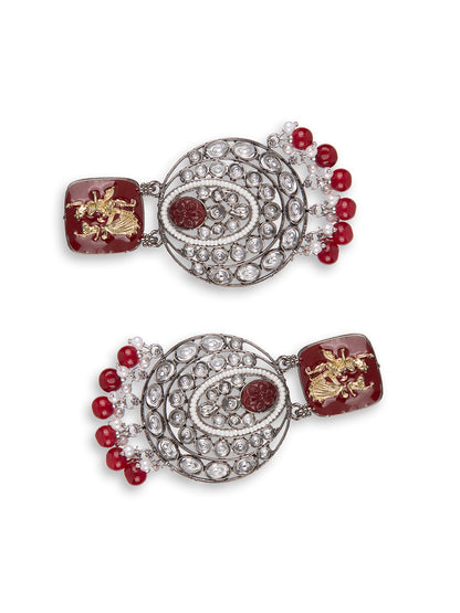 Priyaasi Red & Silver Radha Krishna Drop Earrings