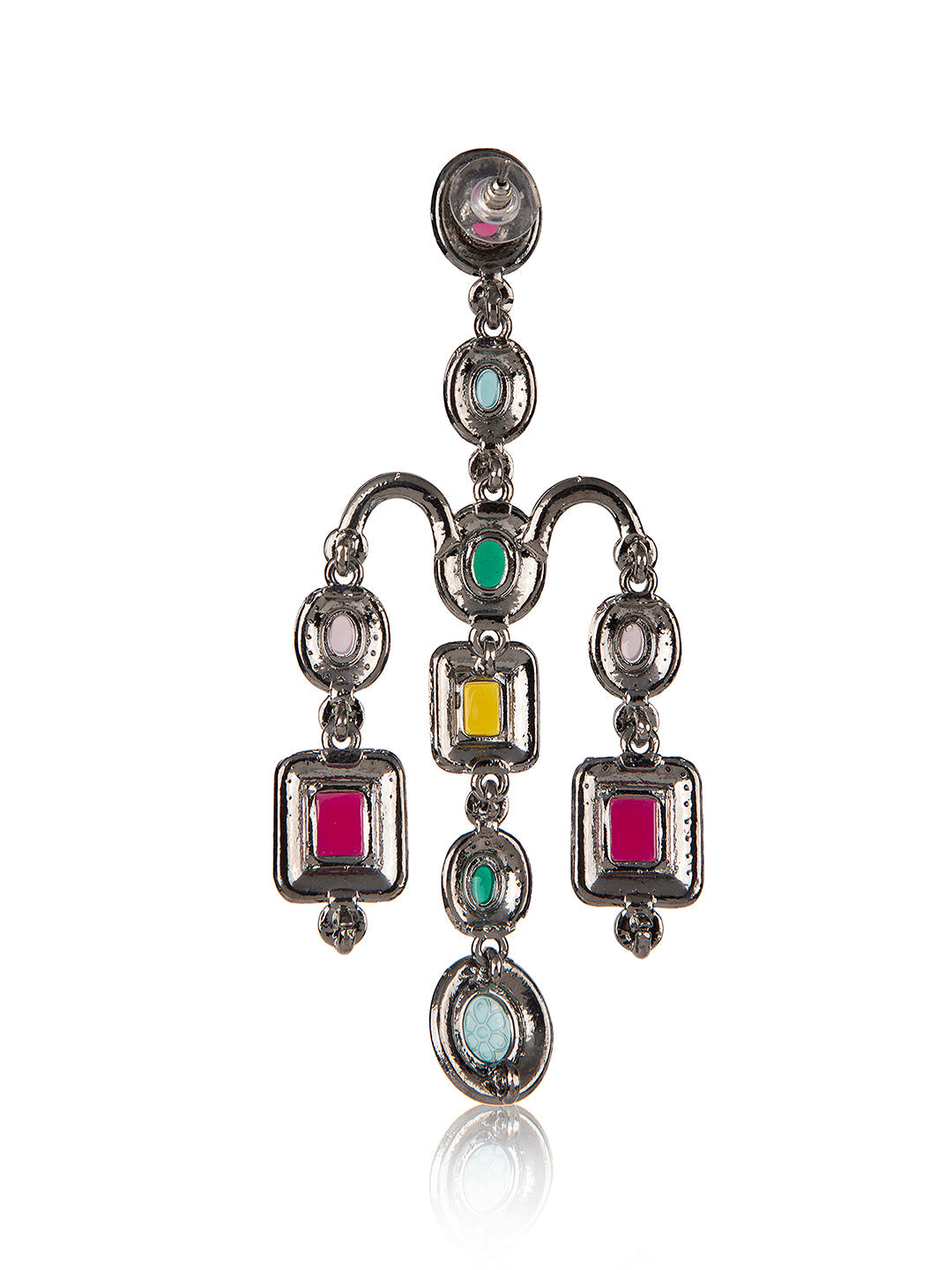 Priyaasi Multi Coloured Stone Studded Chandelier Drop Earrings