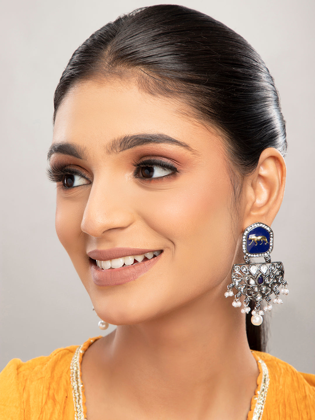 Priyaasi Blue Silver Plated Stone Studded Drop Earrings