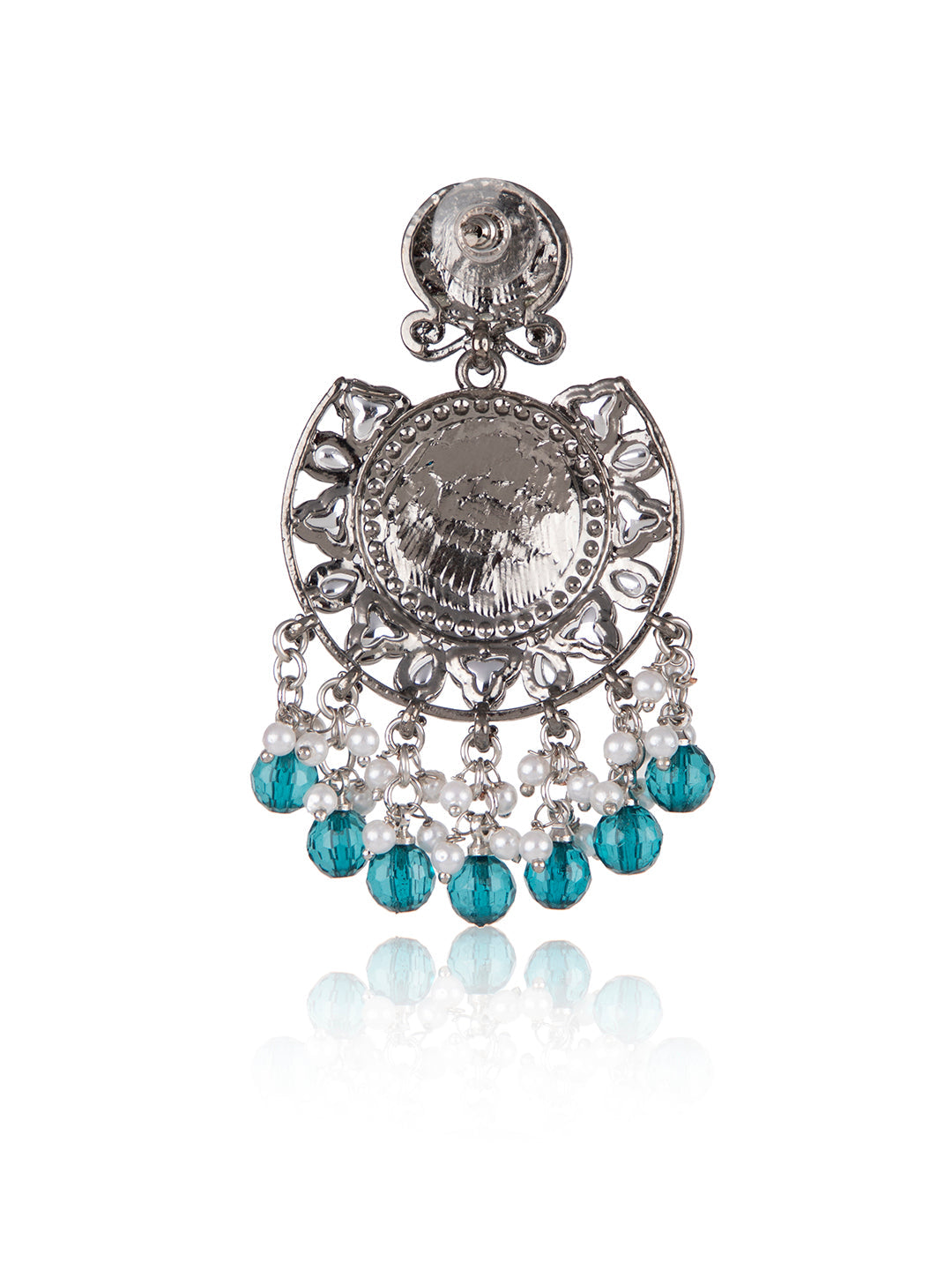 Priyaasi Blue Floral Silver Plated Stone Studded Chandbali