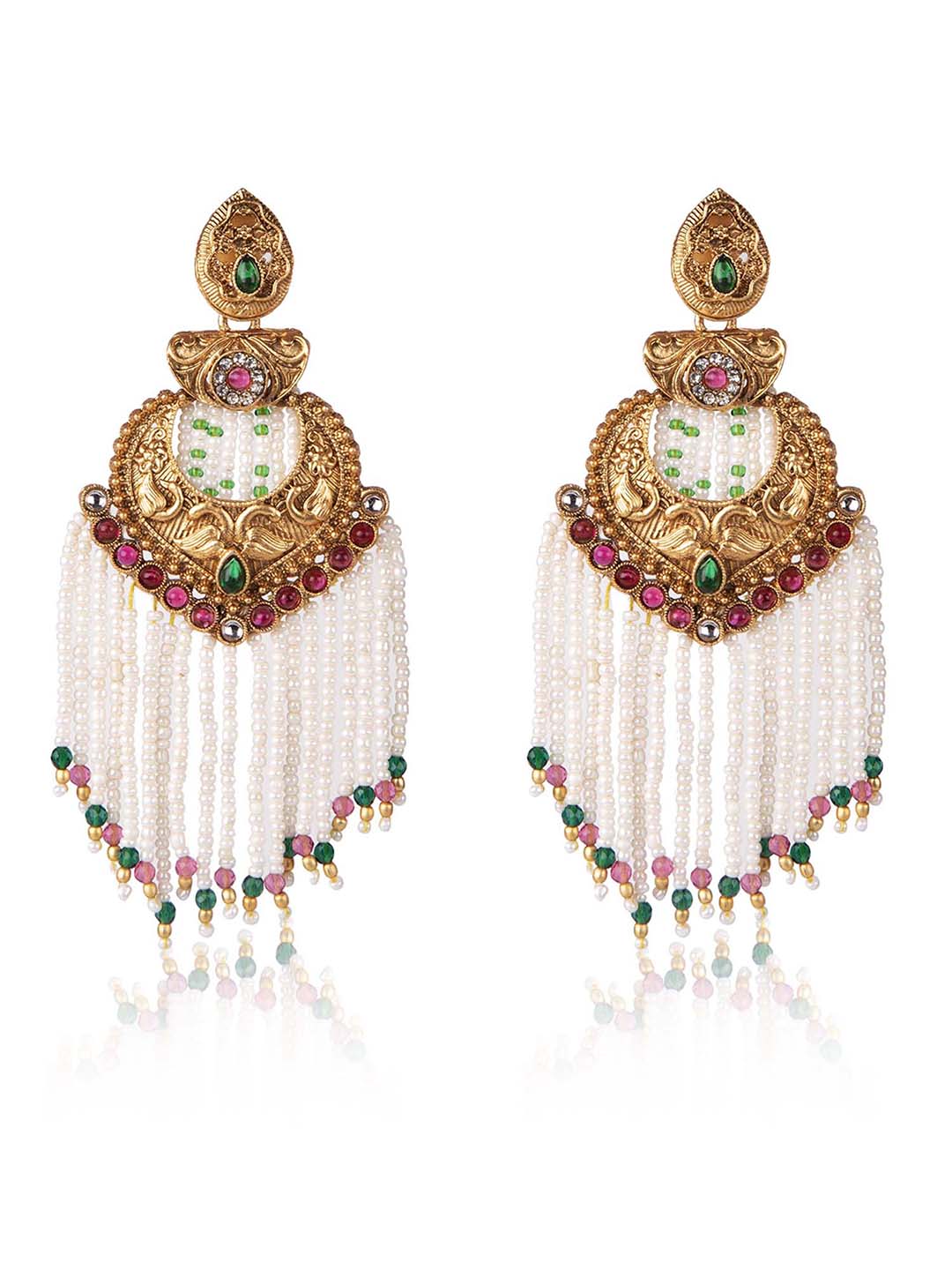 Priyaasi Gold Plated Peacock Beaded Drop Earrings