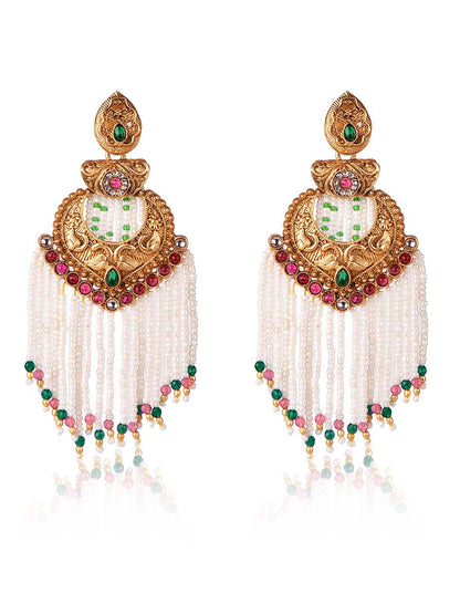 Priyaasi Gold Plated Peacock Beaded Drop Earrings