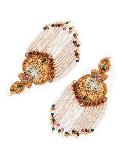 Priyaasi Gold Plated Peacock Beaded Drop Earrings