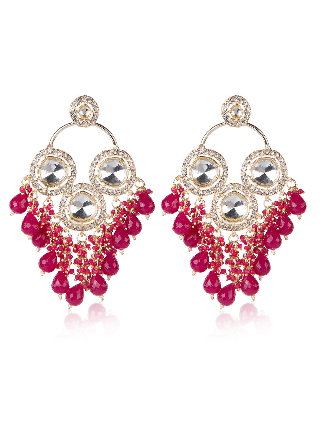 Priyaasi Magenta & Gold Plated Polki Drop Earrings