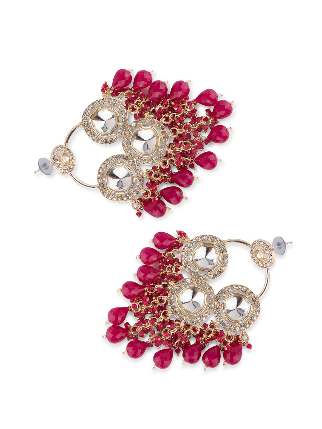 Priyaasi Magenta & Gold Plated Polki Drop Earrings