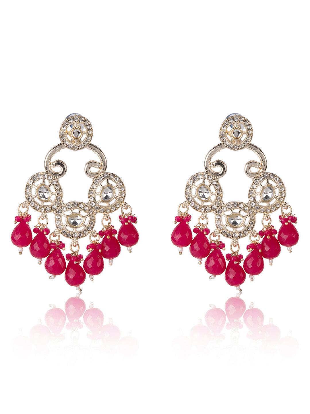 Priyaasi Gold Plated Magenta Beaded Drop Earrings
