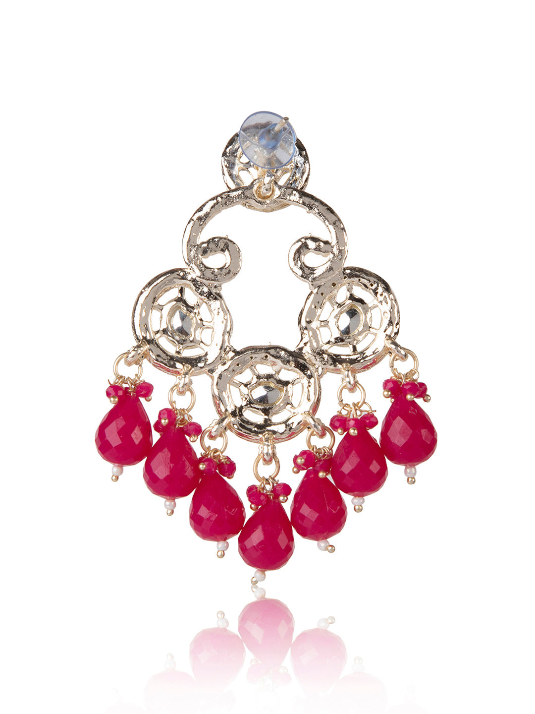 Priyaasi Gold Plated Magenta Beaded Drop Earrings