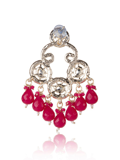 Priyaasi Gold Plated Magenta Beaded Drop Earrings