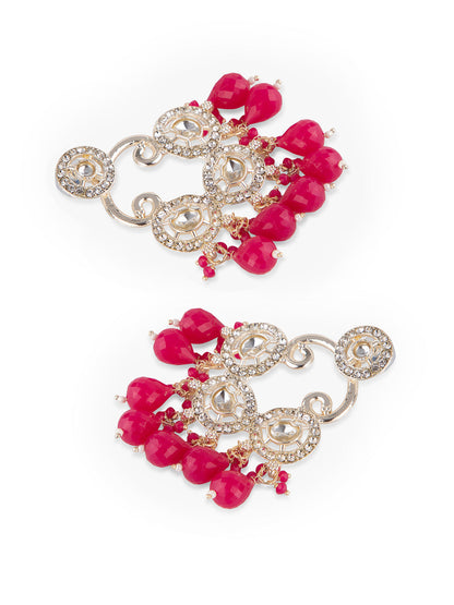 Priyaasi Gold Plated Magenta Beaded Drop Earrings