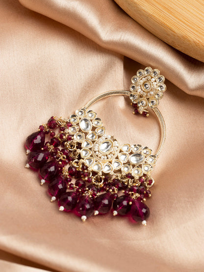 Priyaasi Gold Plated Kundan & Wine Beaded Drop Earrings