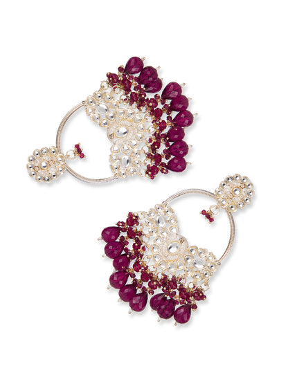 Priyaasi Gold Plated Kundan & Wine Beaded Drop Earrings