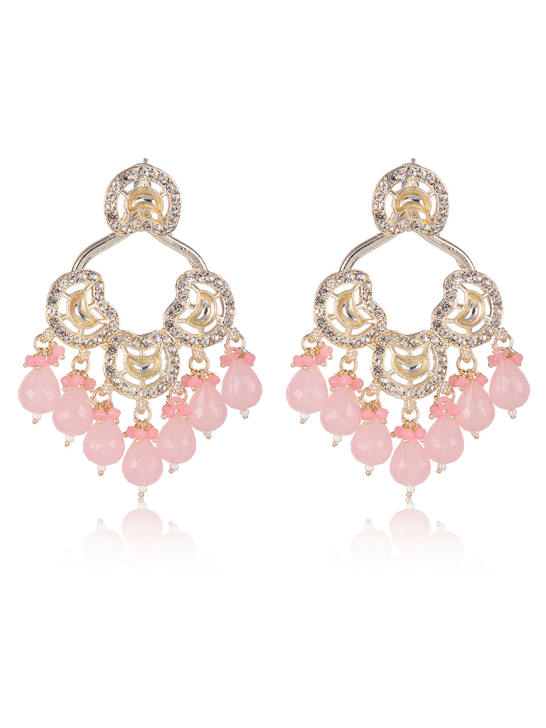 Priyaasi Pink Beaded Gold Plated Drop Earrings