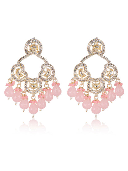 Priyaasi Pink Beaded Gold Plated Drop Earrings