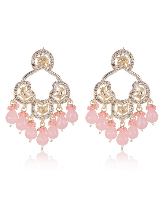 Priyaasi Pink Beaded Gold Plated Drop Earrings