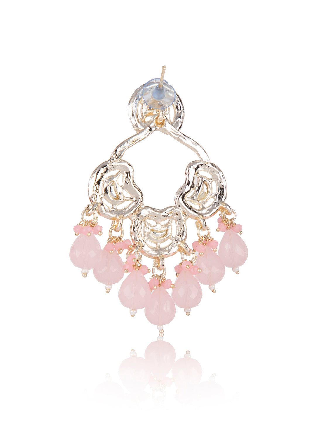 Priyaasi Pink Beaded Gold Plated Drop Earrings