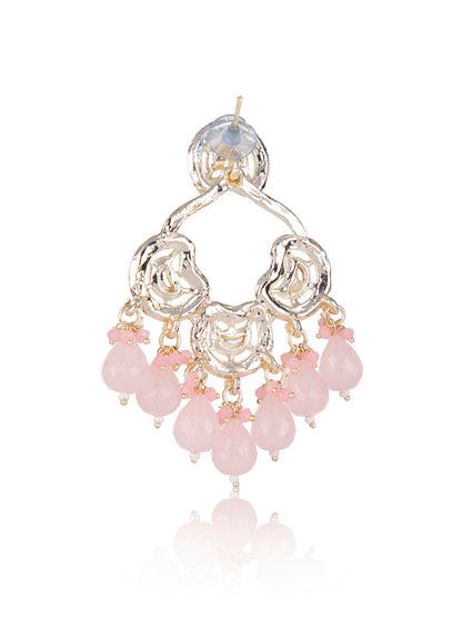 Priyaasi Pink Beaded Gold Plated Drop Earrings