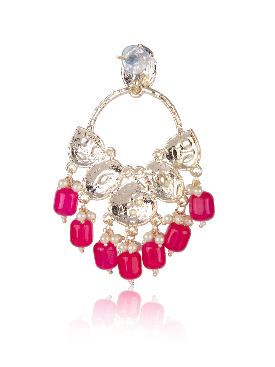 Priyaasi Magenta Floral Meenakari Drop Earrings