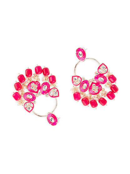 Priyaasi Magenta Floral Meenakari Drop Earrings